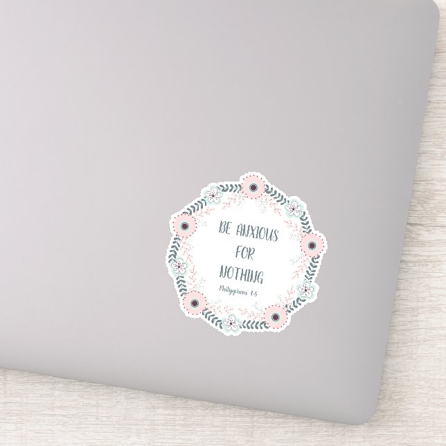 Pegatina Bíblica floral rosa azul contra ansiedad (Detalle)