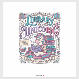Pegatina Biblioteca de Unicornio Arte de POD Colorido de Un