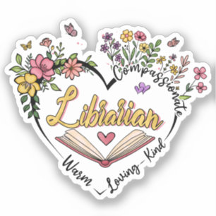 Pegatina Bibliotecario compasivo - Diseño de Corazón Floral