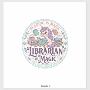 Pegatina Bibliotecario Unicornio de Magia Gráfico de Produc