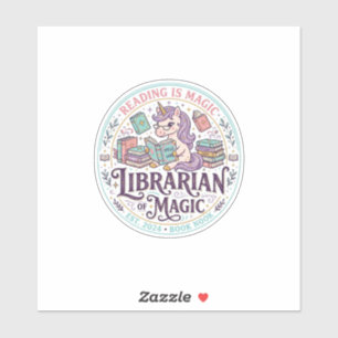 Pegatina Bibliotecario Unicornio de Magia Gráfico de Produc