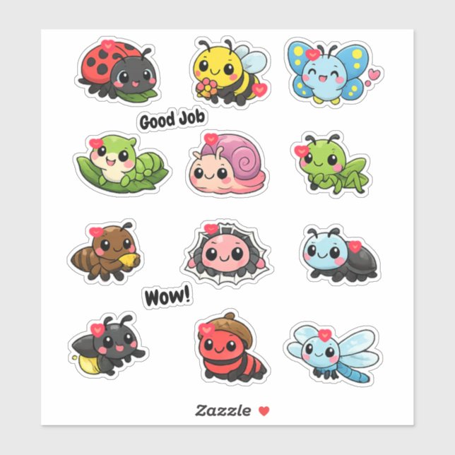 Pegatina Bichos e Insectos Kawaii Lindos Recompensa para Es (Hoja)