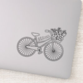 Pegatina Bicicleta con cesta de flores, nombre personalizad