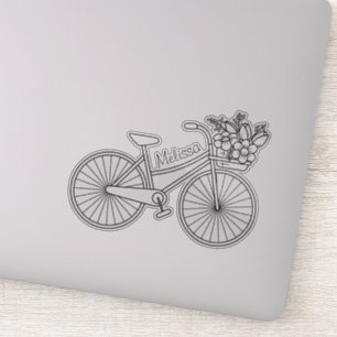 Pegatina Bicicleta con cesta de flores, nombre personalizad
