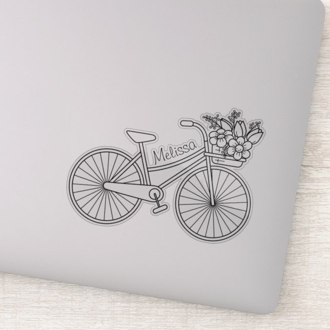 Pegatina Bicicleta con cesta de flores, nombre personalizad (Detalle)