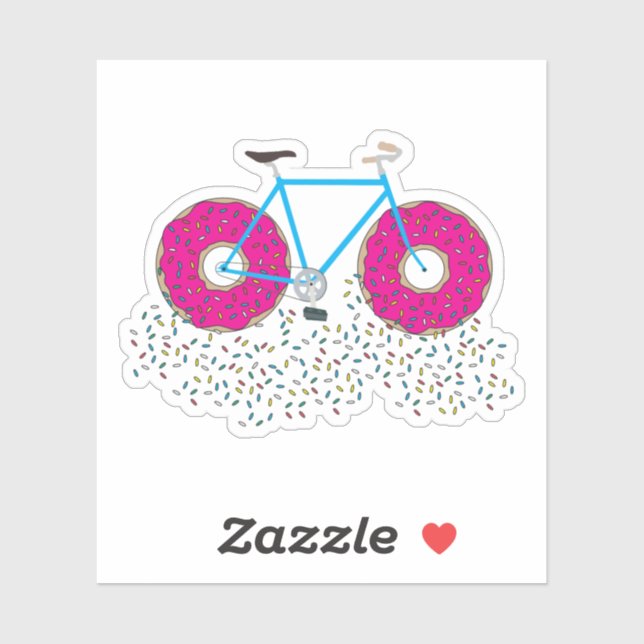 Pegatina Bicicleta de ruedas donut glaseadas rosadas con ro (Hoja)