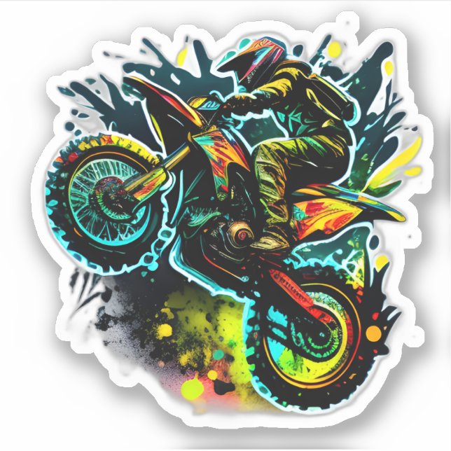 Pegatina Bicicleta Sucia Futurista, Motocross Neon Off Road (Anverso)