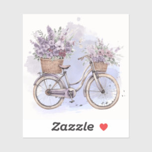 Pegatina Bicicleta Vintage con flores - acuarela
