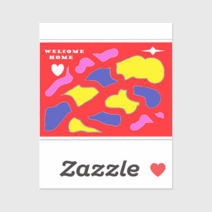 Pegatina Bienvenido a casa diseñado para ti rojo y amarillo