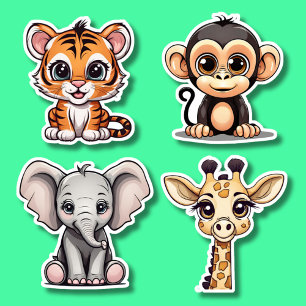 Pegatina Big Eyed Kawaii Style Jung Animal Set a prueba de