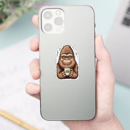 Pegatina Bigfoot Adorable Bebiendo Café Sasquatch Divertido