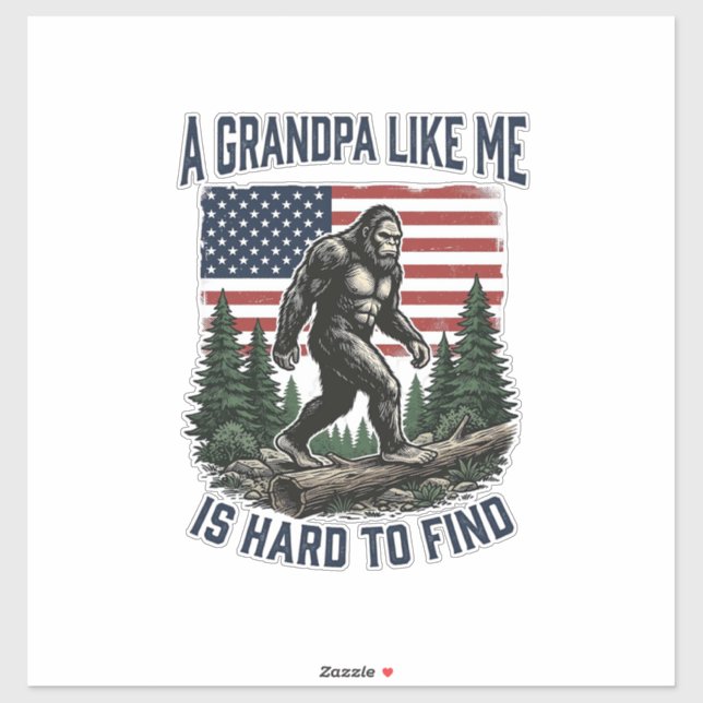 Pegatina Bigfoot Grandpa Vintage American Flag Shirt Design (Hoja)