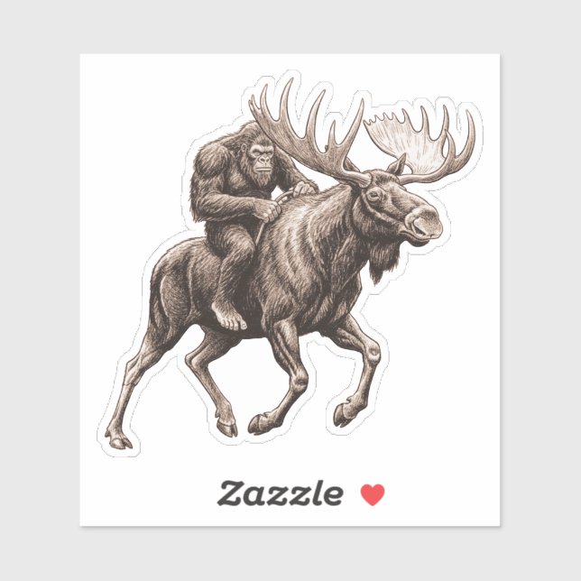 Pegatina Bigfoot Riding Moose (Hoja)