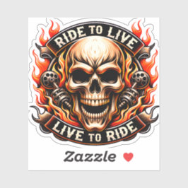 Pegatina Biker Skull Ride to Live Live to Ride Fiery Graph