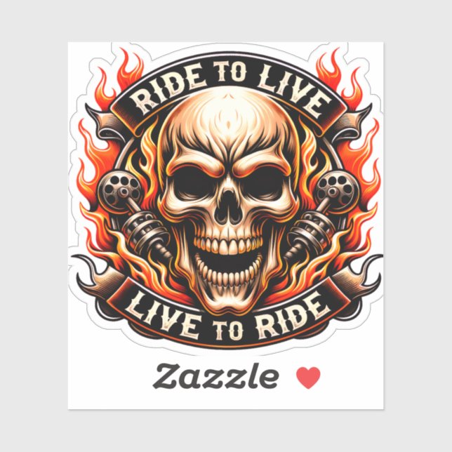 Pegatina ​Biker Skull Ride to Live Live to Ride Fiery Graph (Hoja)