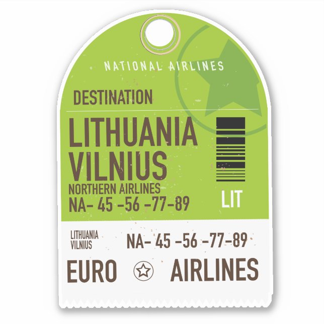 Pegatina billete de avión de Lituania Vilnius (Anverso)