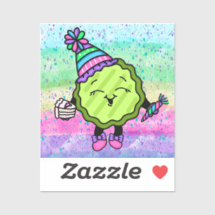 Pegatina Birthday Pickle   Gorra de cumpleaños rosado y mo