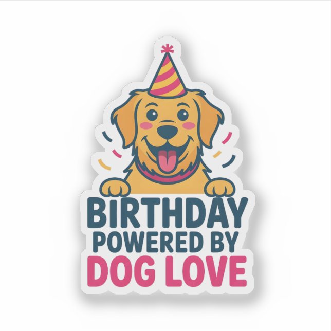 Pegatina Birthday Powered by Dog Love Illustration (Anverso)