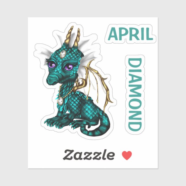 Pegatina Birthstone Baby Dragon April Diamond (Hoja)