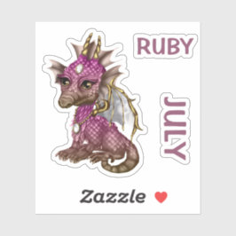 Pegatina Birthstone Baby Dragon July Ruby