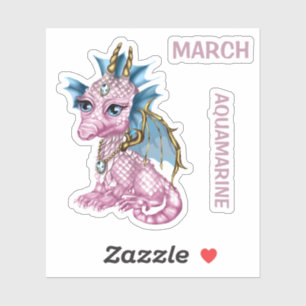 Pegatina Birthstone Baby Dragon March Aquamarine