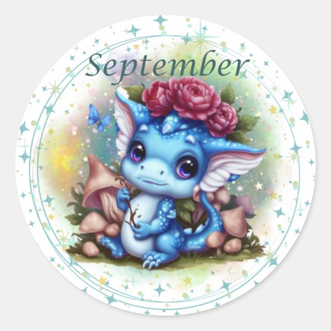 Pegatina Birthstone September Sapphire Dragon (Anverso)