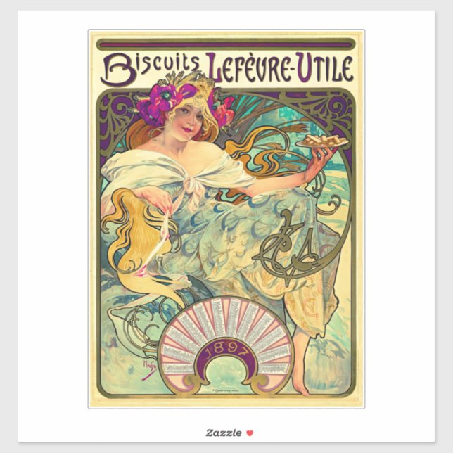 Pegatina Biscuits Lefevre-Utile de Alphonse Mucha (1896) (Hoja)
