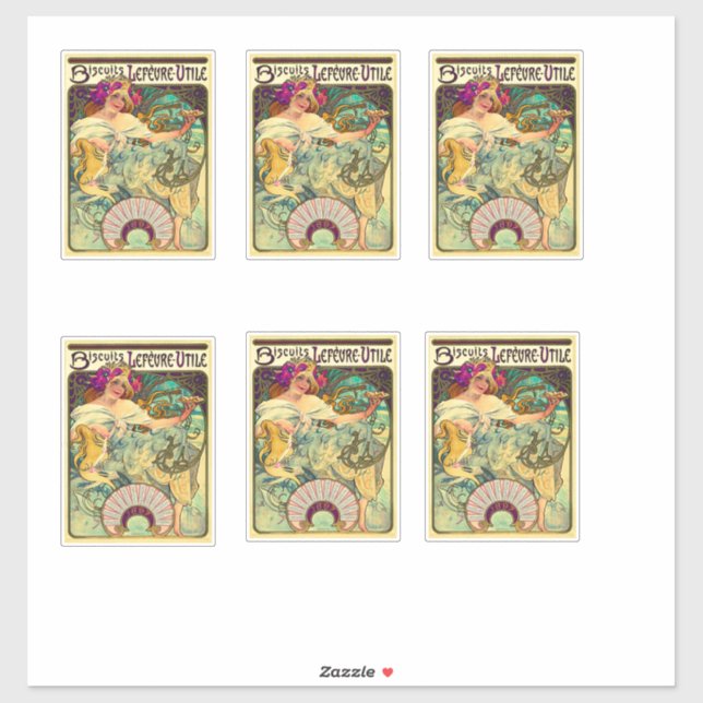 Pegatina Biscuits Lefevre-Utile de Alphonse Mucha (1896) (Hoja)