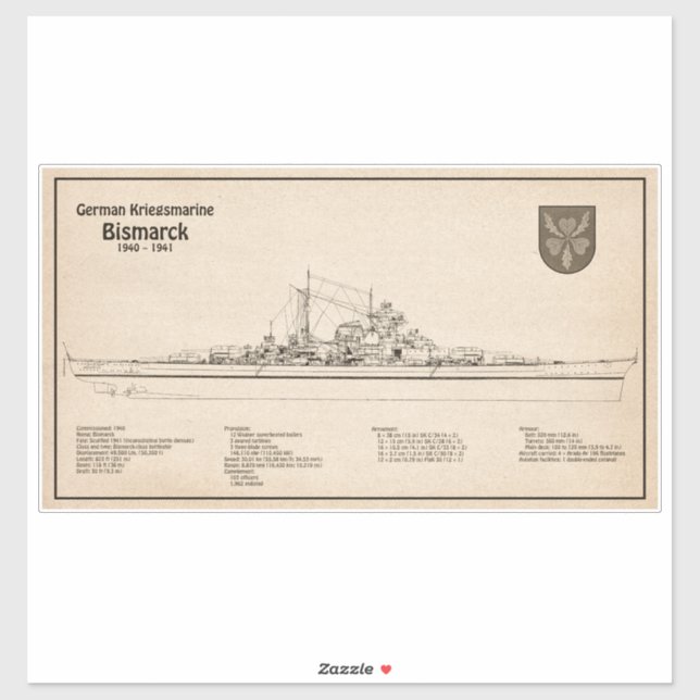 Pegatina Bismarck - Planes Blueprint de Battleship (Hoja)