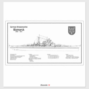 Pegatina Bismarck - Planes Blueprint de Battleship