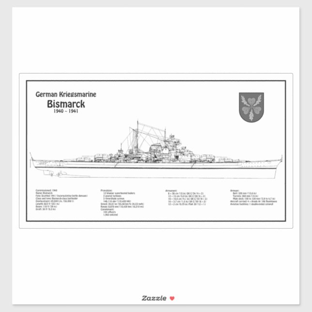 Pegatina Bismarck - Planes Blueprint de Battleship (Hoja)
