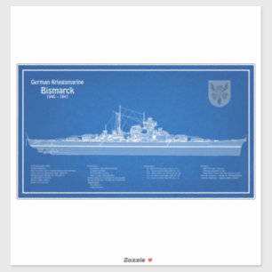 Pegatina Bismarck - Planes de Blueprint de Battleship