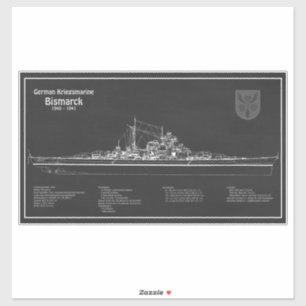 Pegatina Bismarck - Planes de Blueprint de Battleship