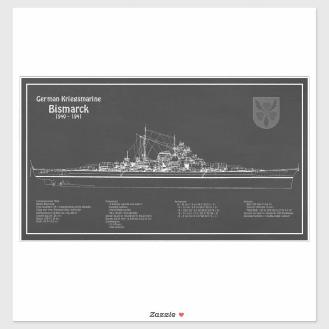 Pegatina Bismarck - Planes de Blueprint de Battleship (Hoja)