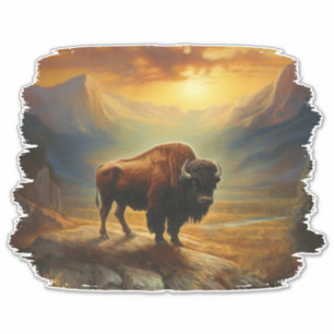 Pegatina Bison Buffalo Sunset View