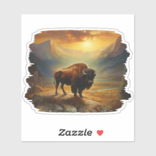 Pegatina Bison Buffalo Sunset View