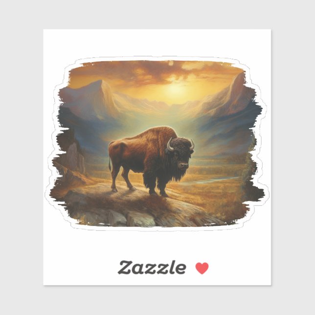 Pegatina Bison Buffalo Sunset View (Hoja)