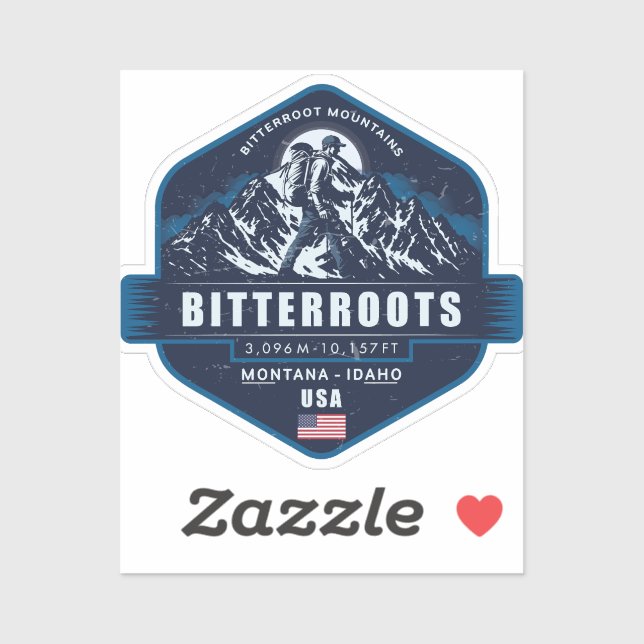Pegatina Bitterroot Mountains Hiking Badge (Hoja)