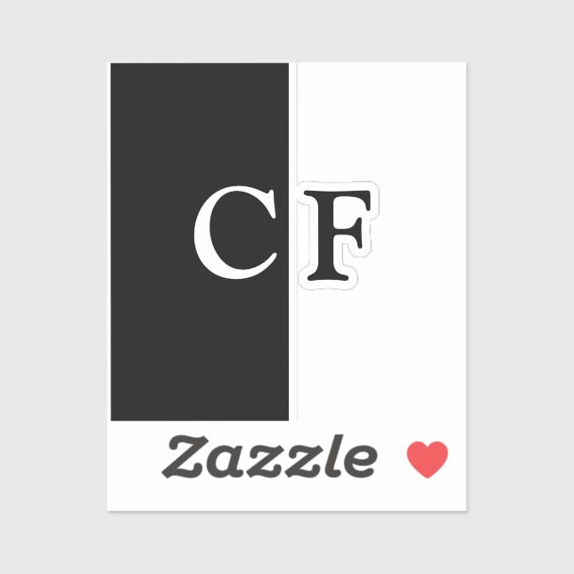 Pegatina Black and white halves custom initials (Hoja)