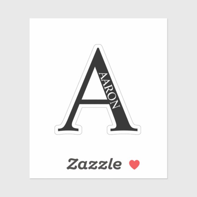 Pegatina Black and White Personalized Monogram and Name (Hoja)