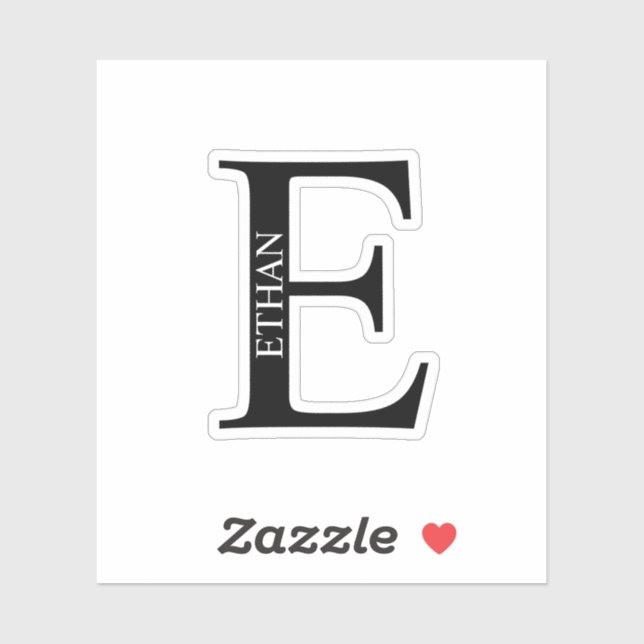 Pegatina Black and White Personalized Monogram and Name (Hoja)