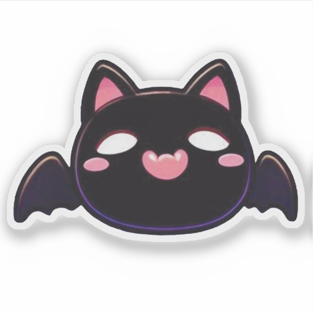Pegatina Black Bat Cat - Kawaii Flying Kitten (Anverso)