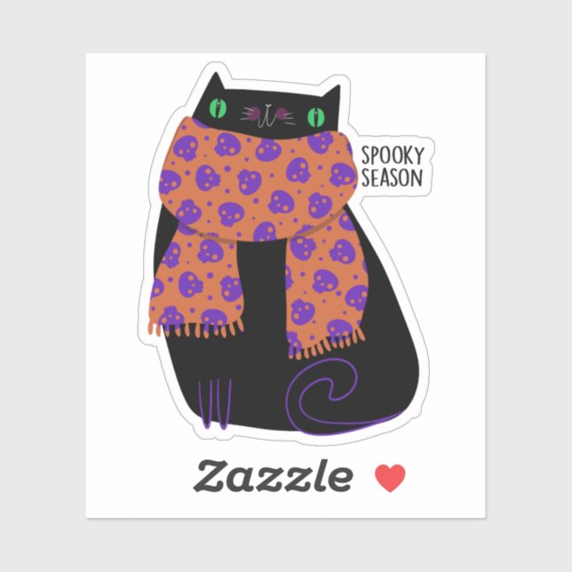 Pegatina Black Cat Fall Season Halloween Spookone Cute (Hoja)