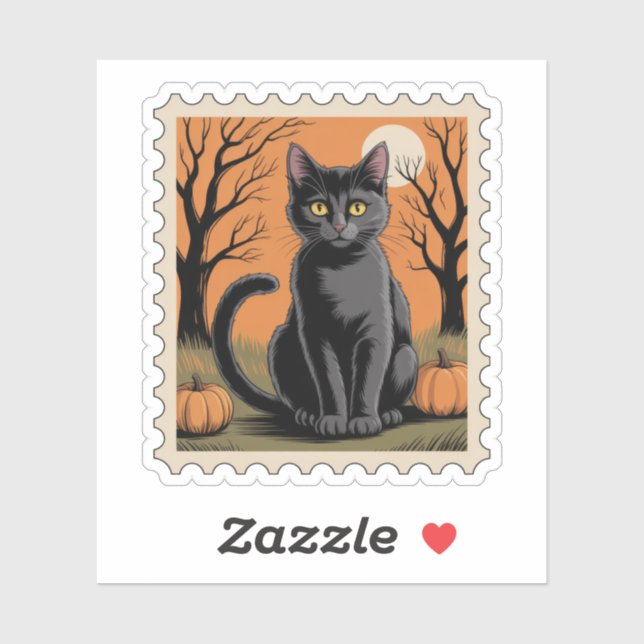Pegatina Black Cat Halloween Postage Stamp (Hoja)