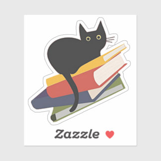 Pegatina Black Cat on Books,