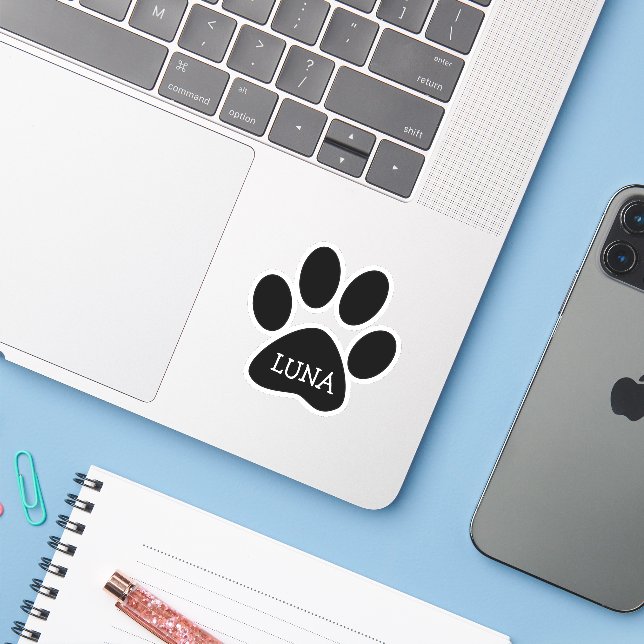 Pegatina Black Dog Paw Print With Name (Ordenado portátil con iPhone)