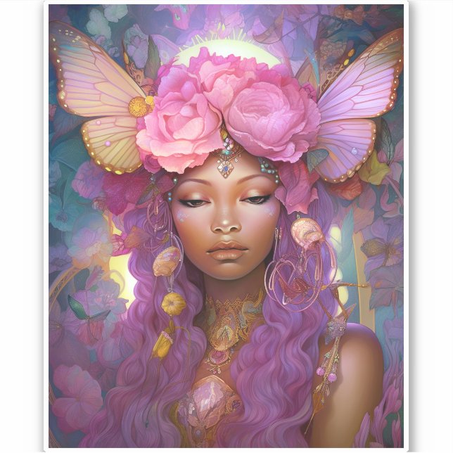 Pegatina Black Fairy Queen Pink Purple Fantasy Art (Anverso)
