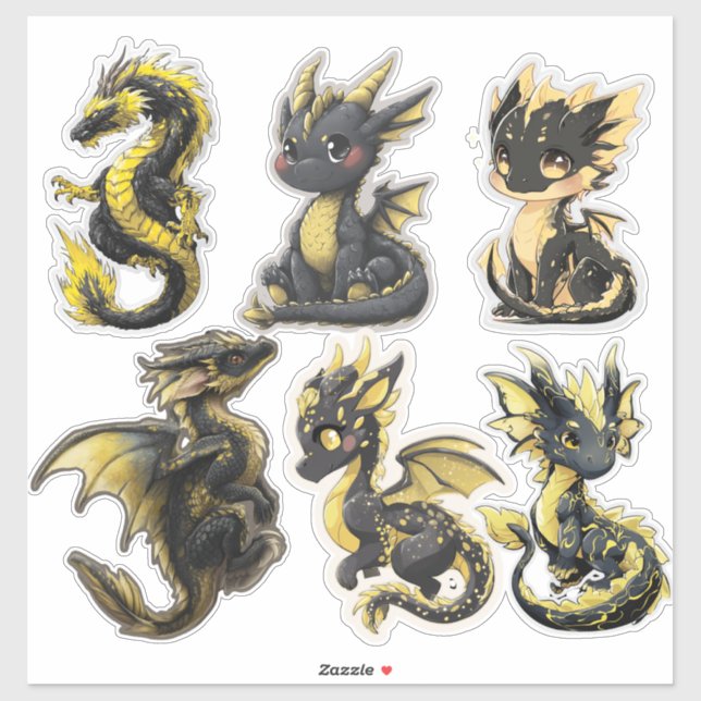 Pegatina Black & Gold Dragons Custom-Cut Vinyl Sticker (Hoja)