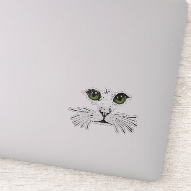 Pegatina Black Ilustracion Cat Face Whiskers Green Eyes (Detalle)