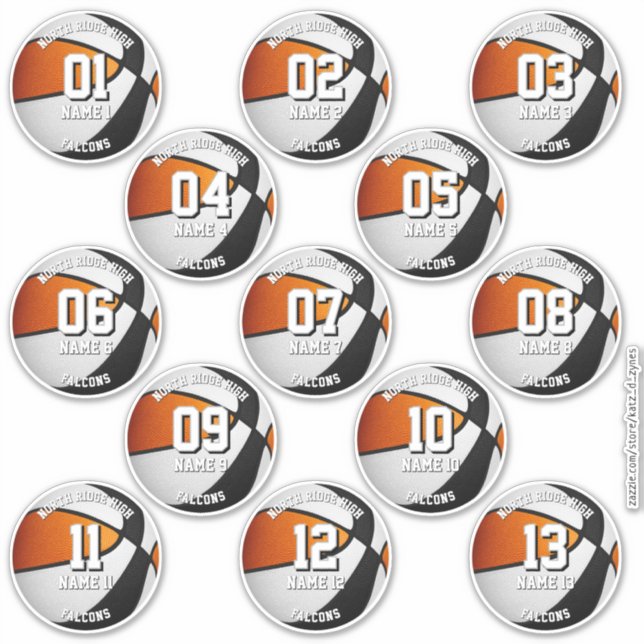 Pegatina black orange basketball team stickers 13 athletes (Anverso)